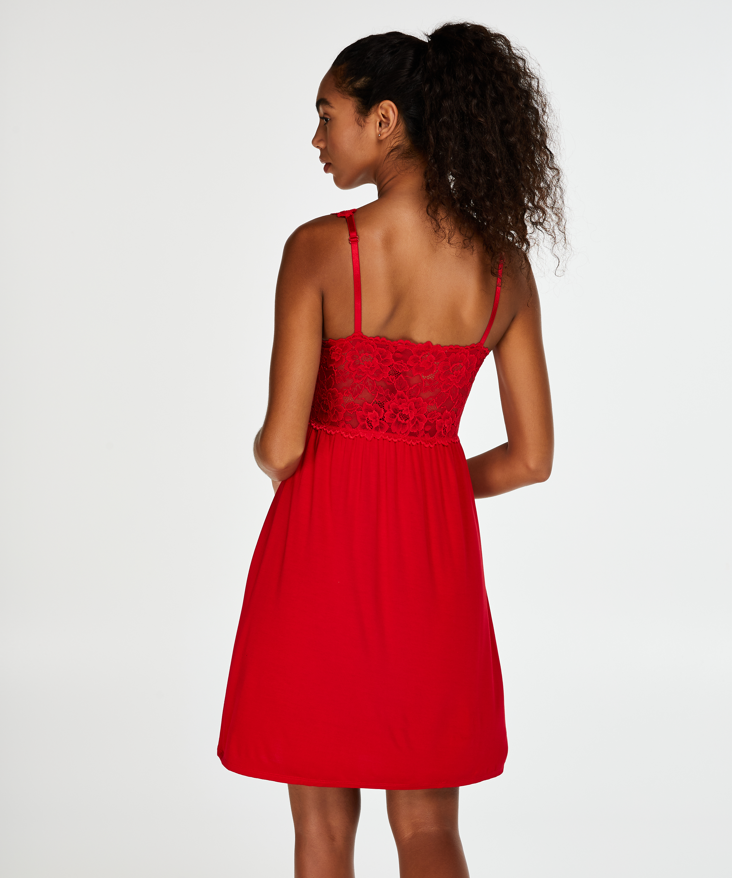 Slipdress Modal lace, Rood, main