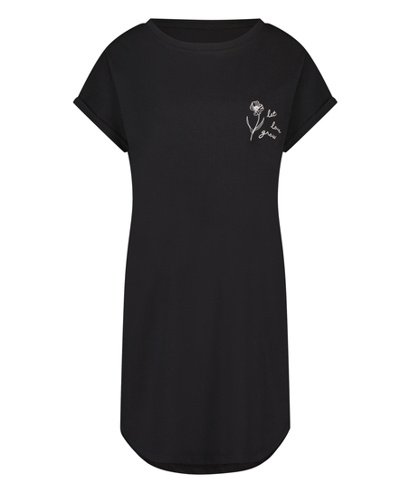 Chemise de nuit col rond, Noir