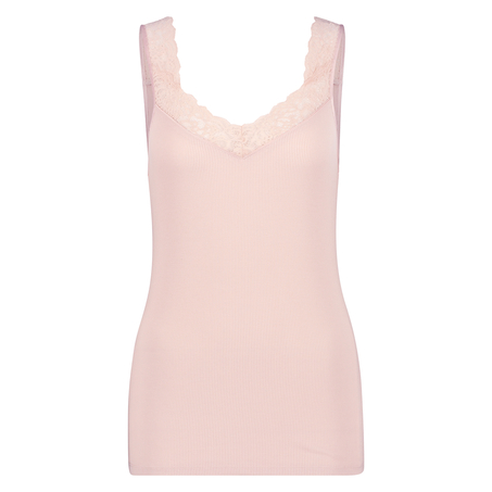 Débardeur côtelé en dentelle, Rose
