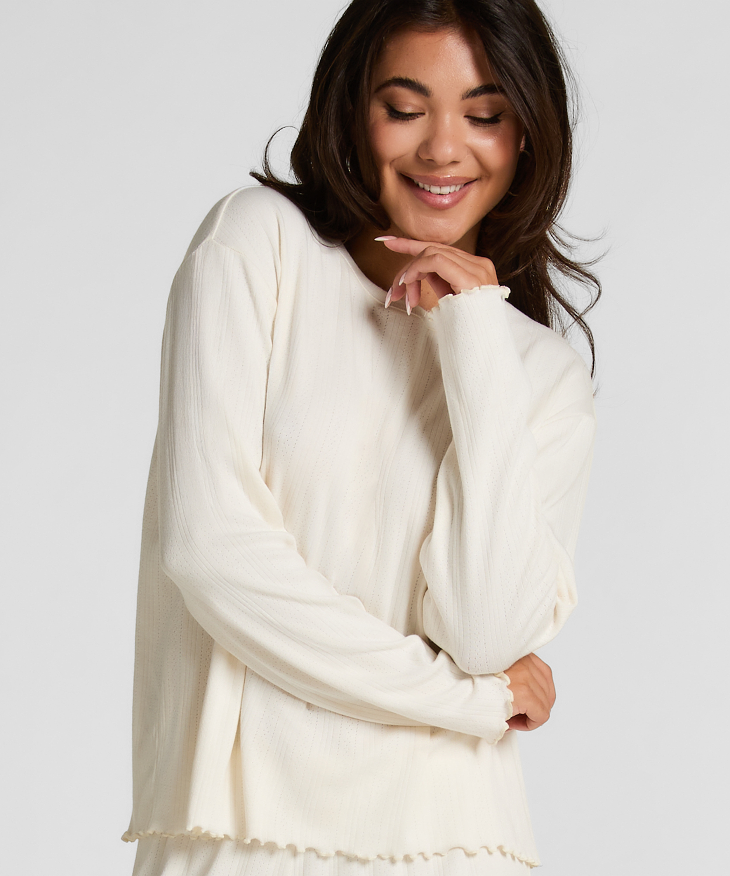 Pyjama Top Loose Pointelle, Blanc, main
