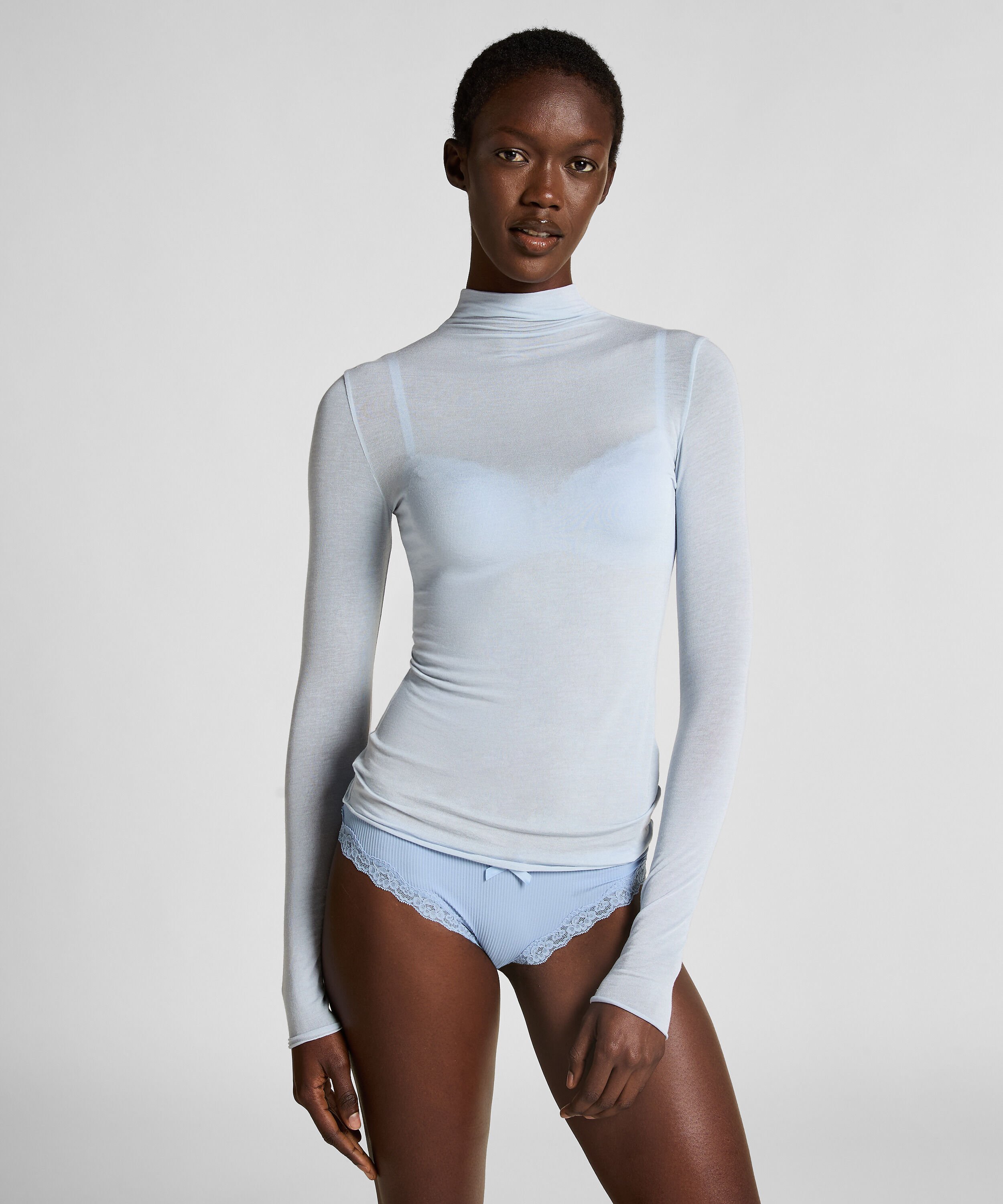 super soft Turtleneck shirt met Cashmere, Blauw