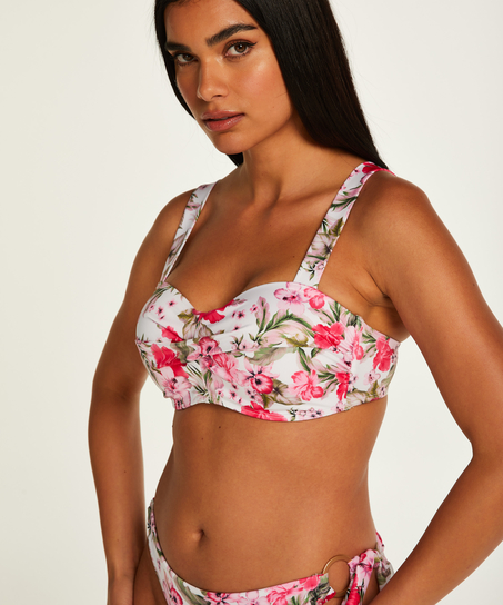 Haut de bikini bandeau pr&eacute;form&eacute; Tropical, Blanc