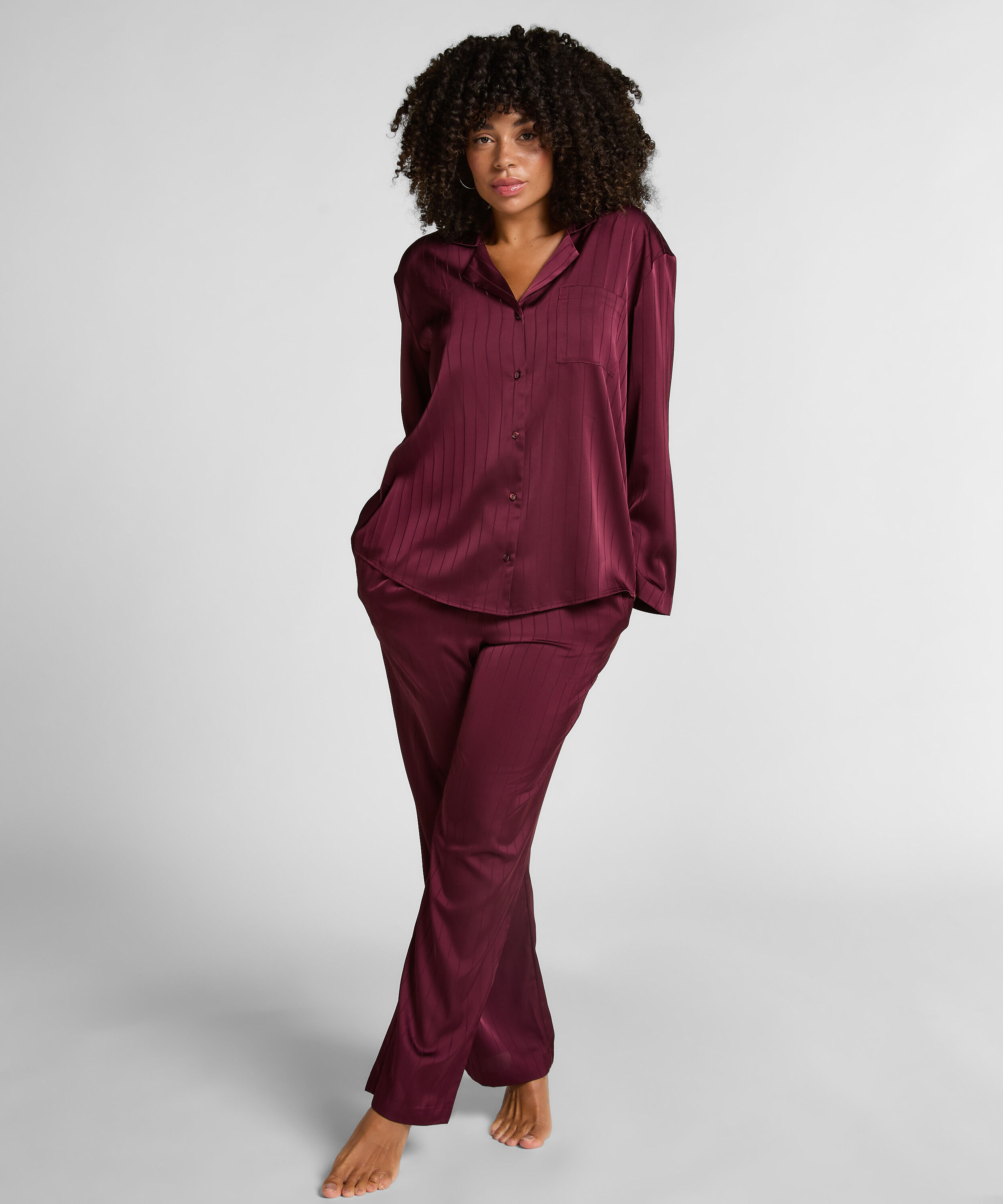 Pantalon à rayures en satin, Pourpre