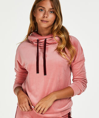 Pyjamatop lange mouwen Velours Turtle Neck, Roze