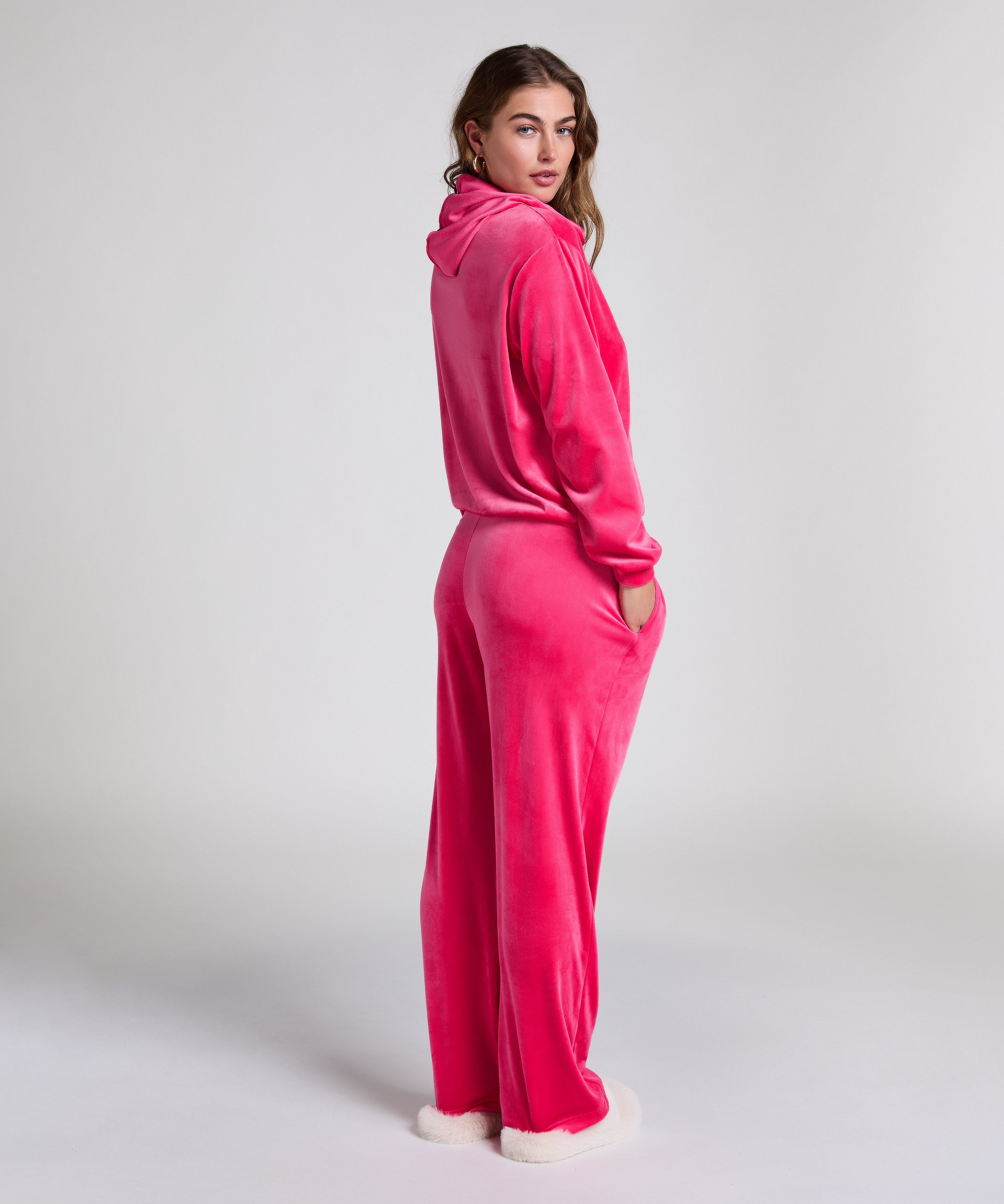 Velours pyjamabroek, Roze, main