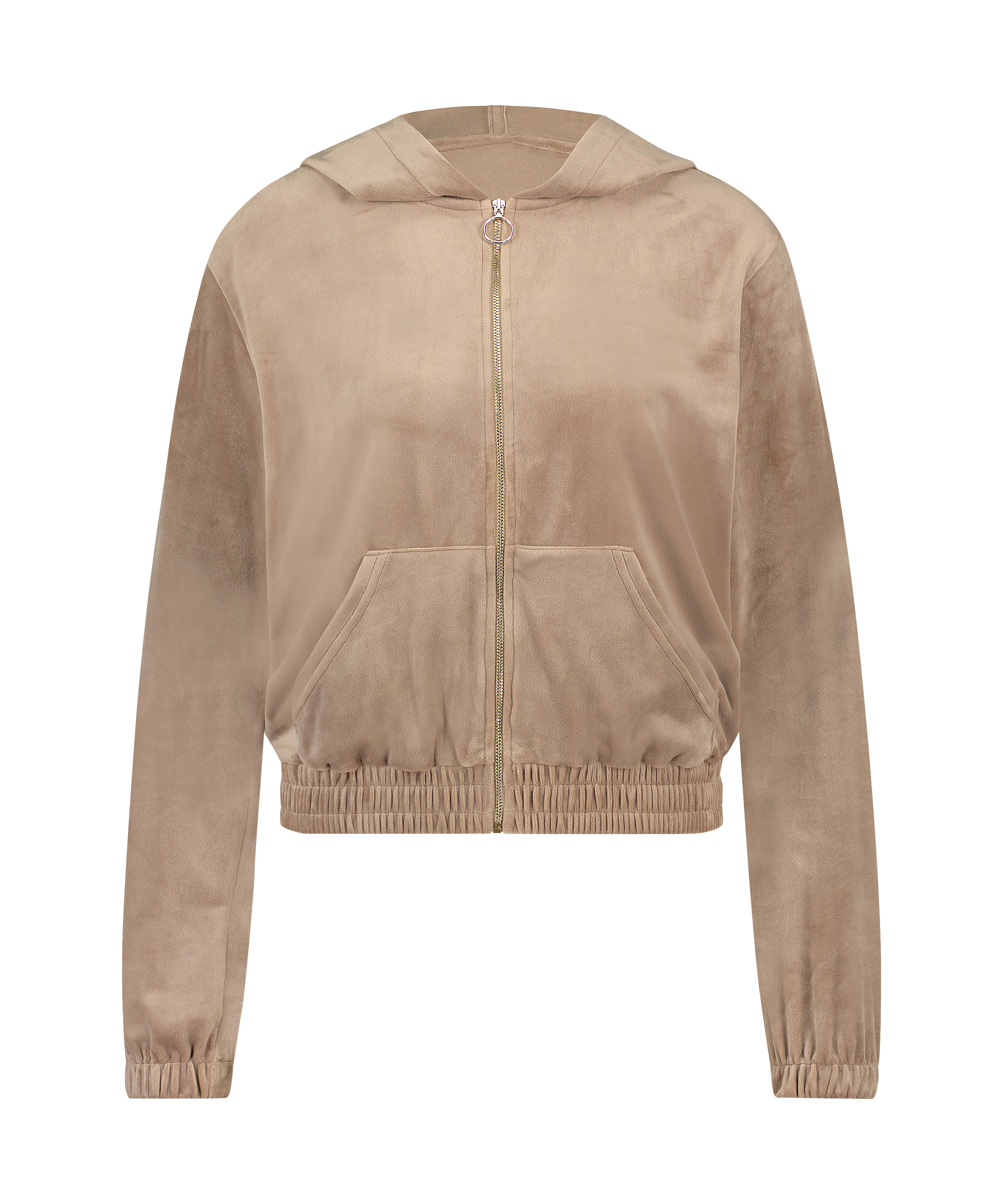 Manteau &agrave; capuche velours, Brun, main