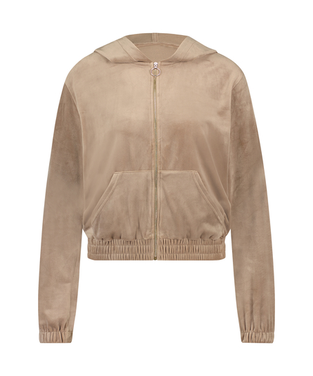 Manteau &agrave; capuche velours, Brun