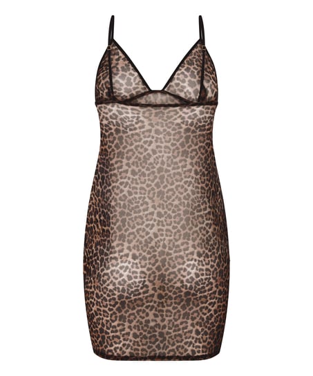 Slipdress Leopard, Zwart
