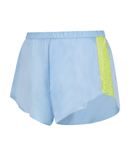 Short Satin Dentelle, Bleu