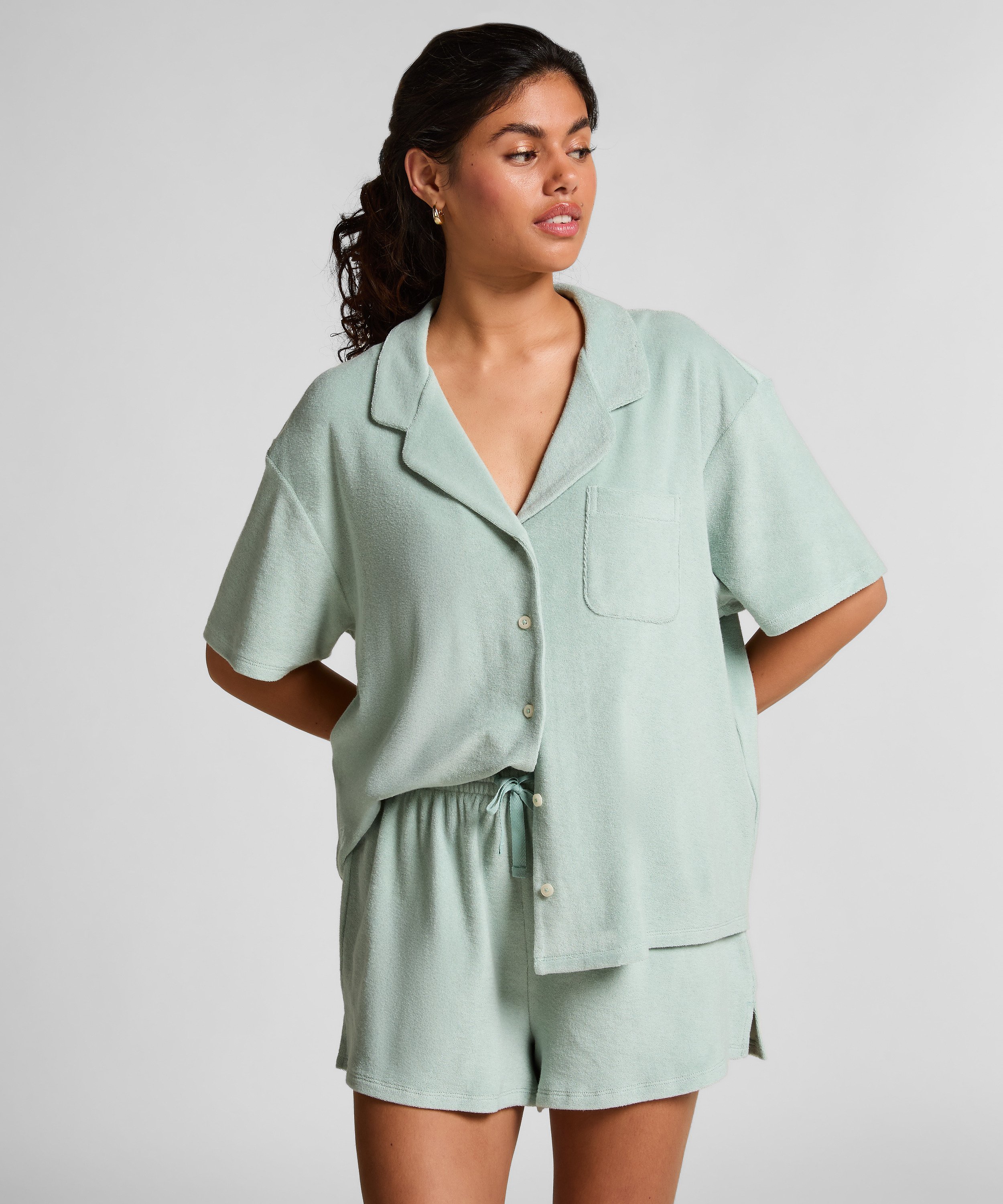 Short met badstoftextuur, Groen, main