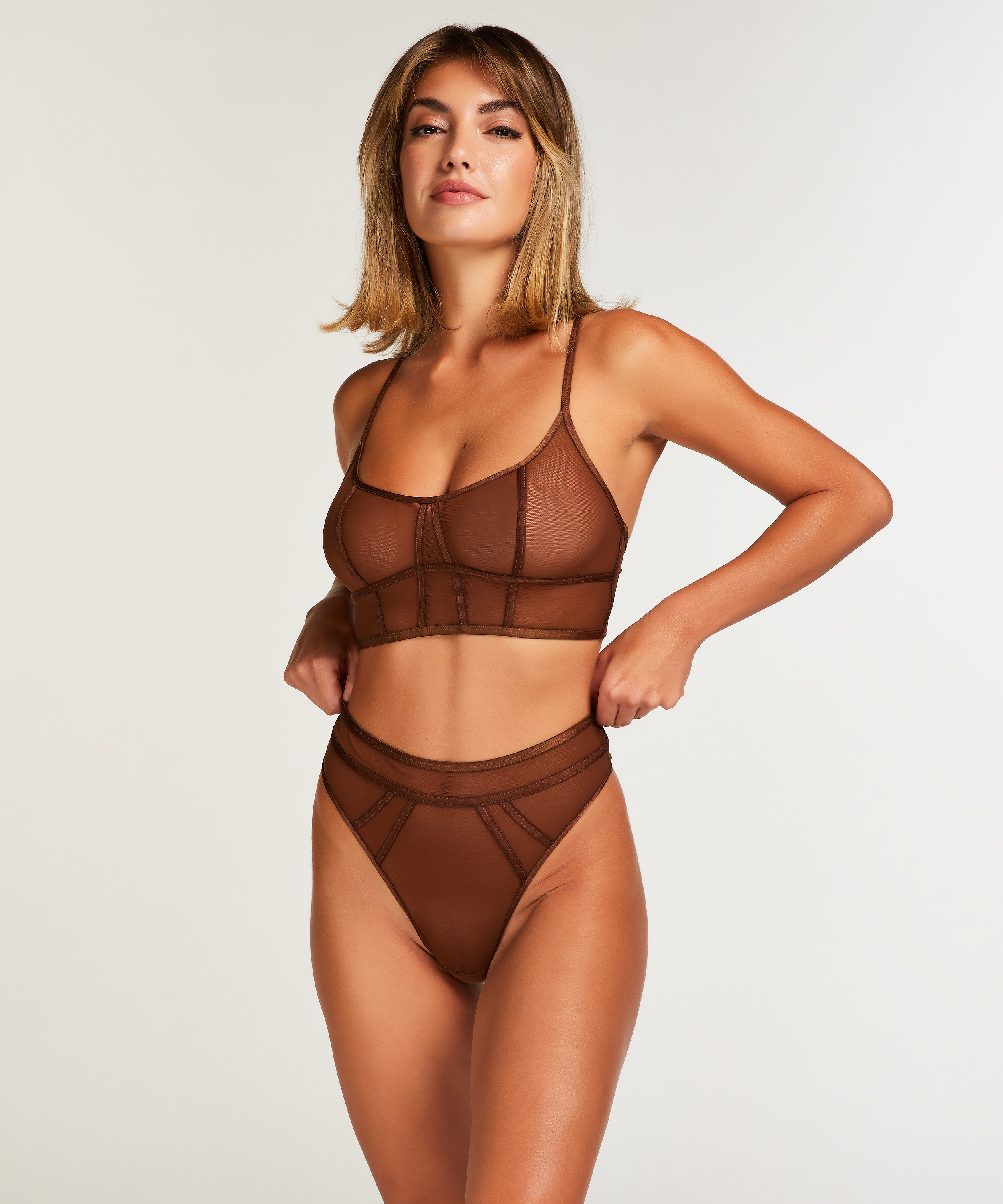 Bralette longline Sexy Mesh, Bruin, main