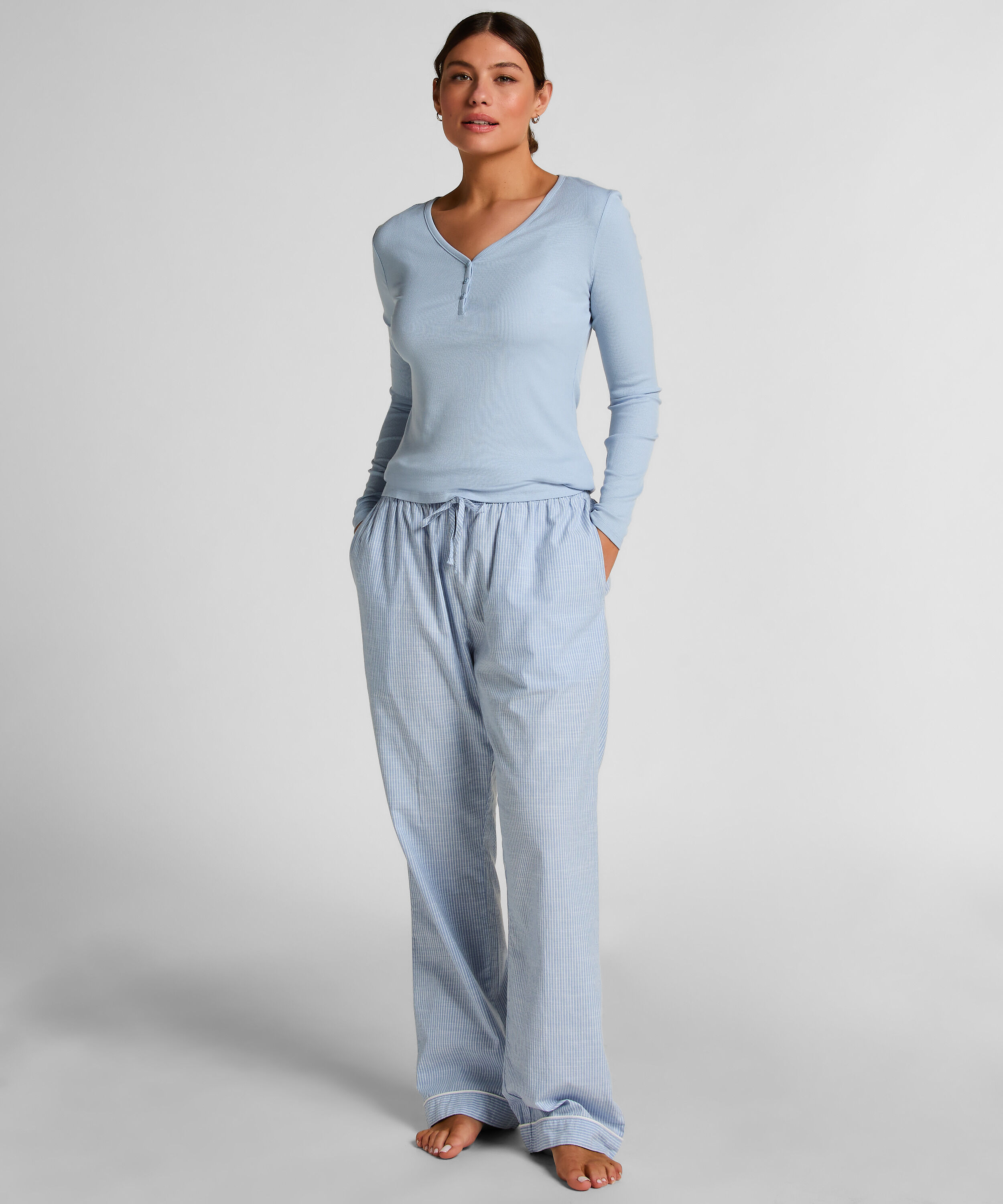 Haut de pyjama &agrave; manches longues Henley, Bleu