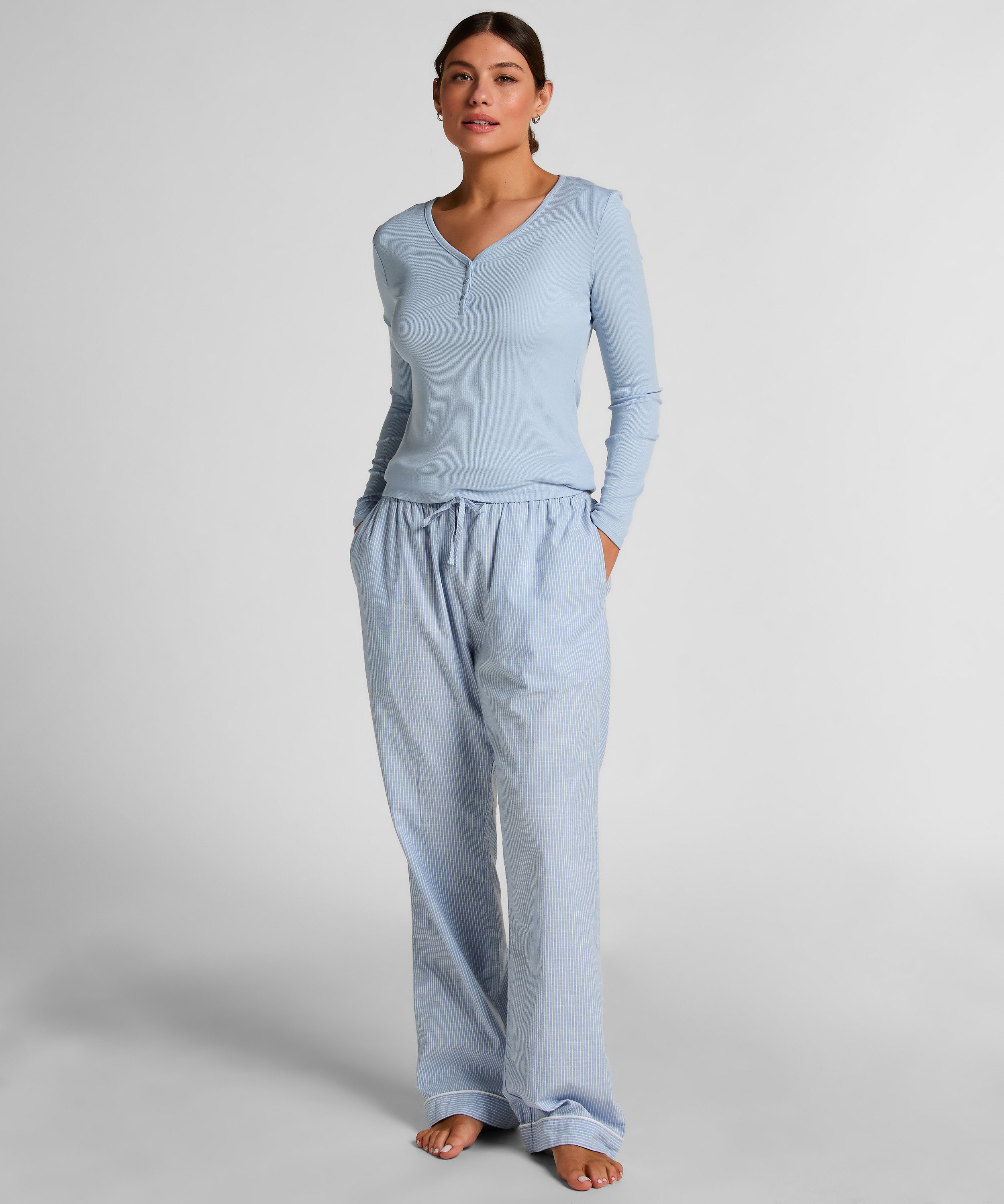 Haut de pyjama &agrave; manches longues Henley, Bleu, main