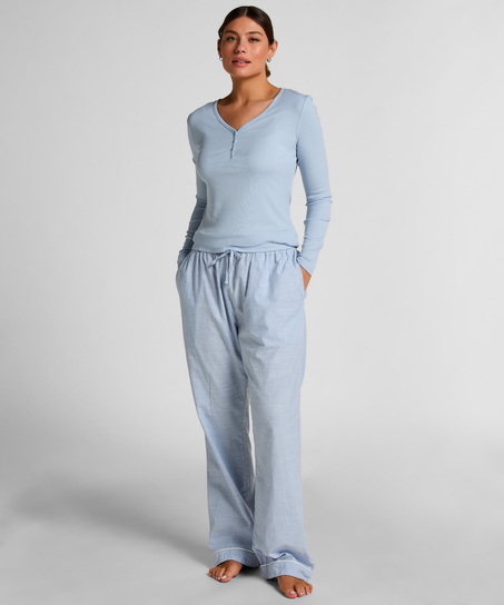 Haut de pyjama &agrave; manches longues Henley, Bleu