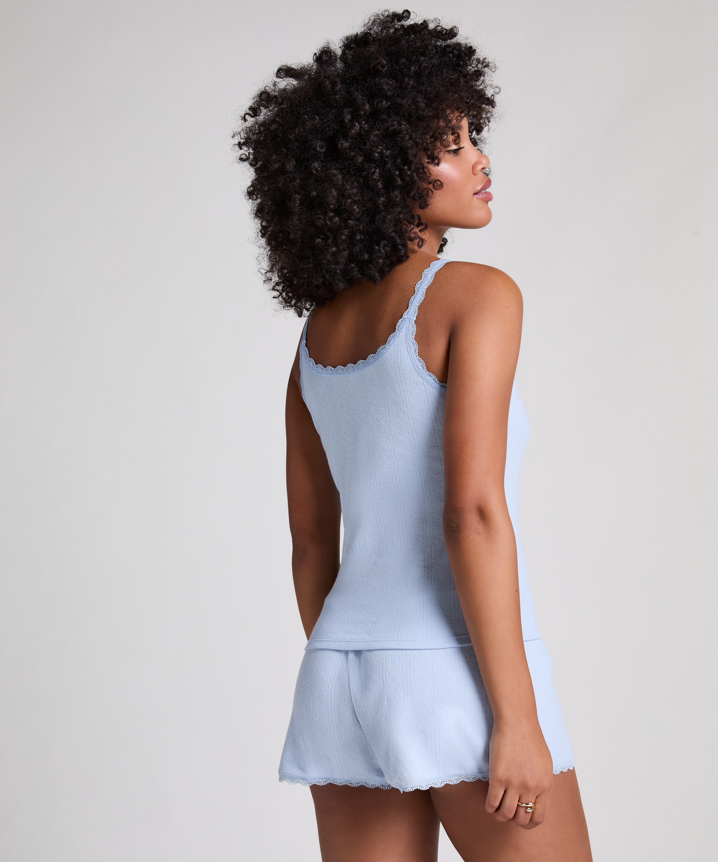 Short Pointelle, Bleu, main