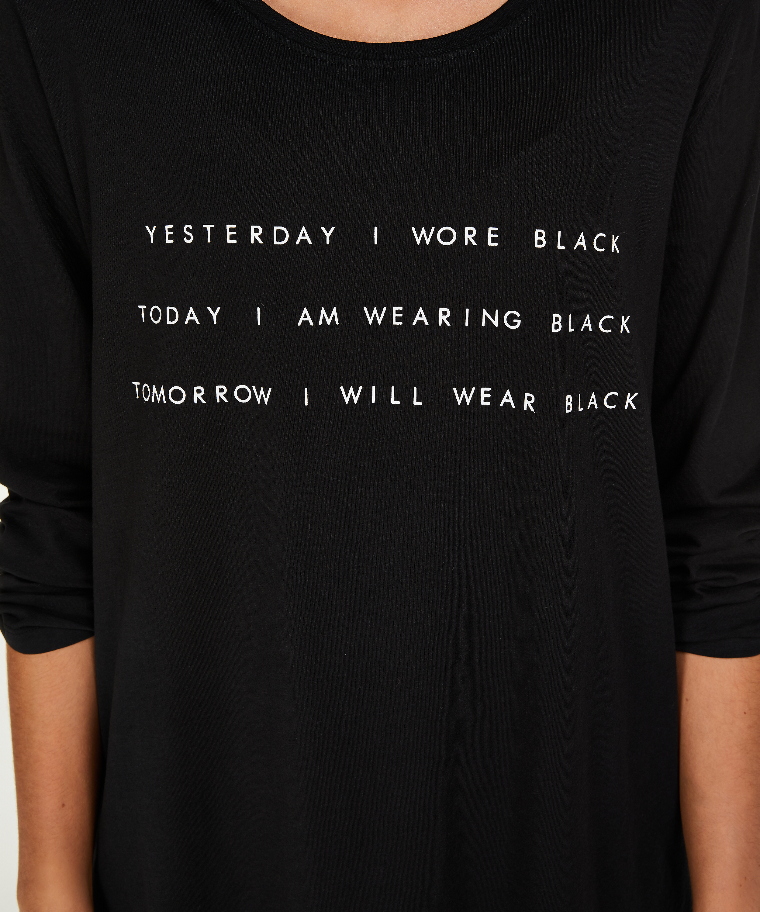 Nachthemd ronde hals, Zwart, main