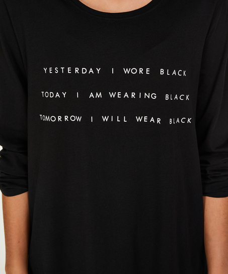 Nachthemd ronde hals, Zwart