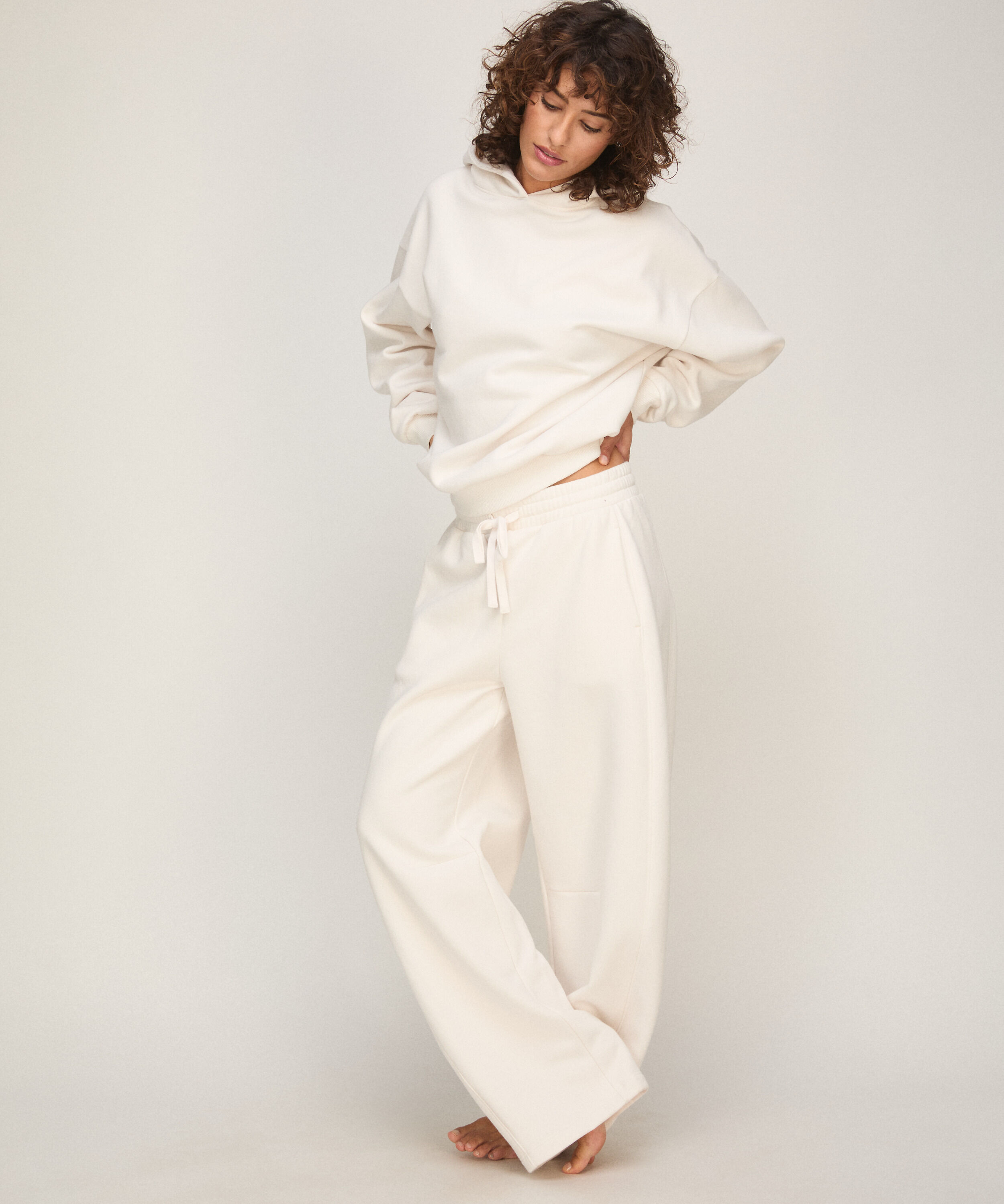 Pantalon Barrel en Molleton Brossé, Blanc