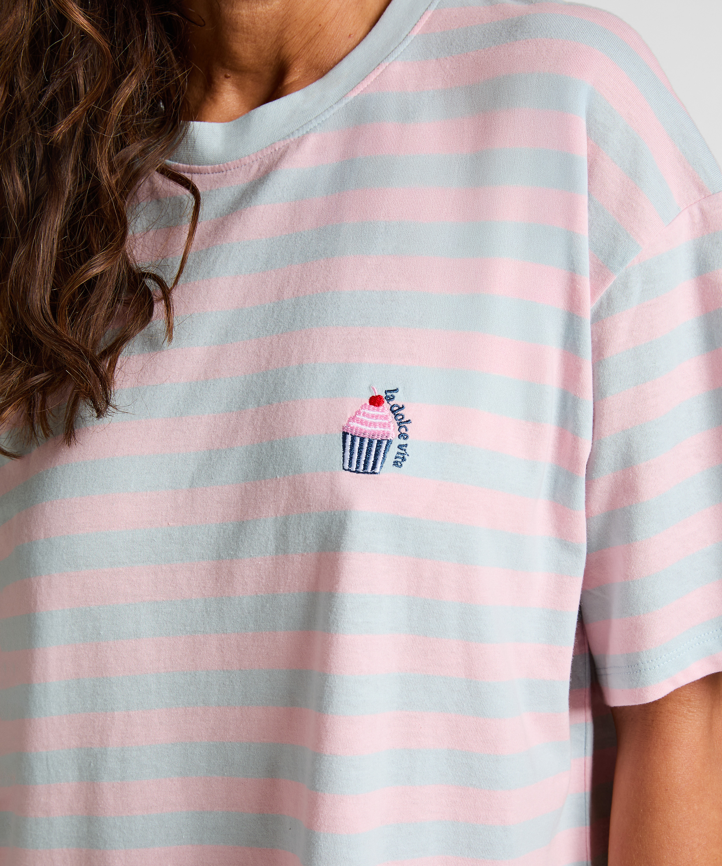 Chemise de nuit &agrave; col rond, Bleu, main