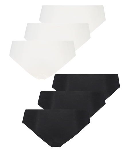 Lot de 6 slips br&eacute;siliens invisibles en coton, Blanc