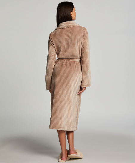 Long peignoir en molleton avec fermeture à glissière, Beige