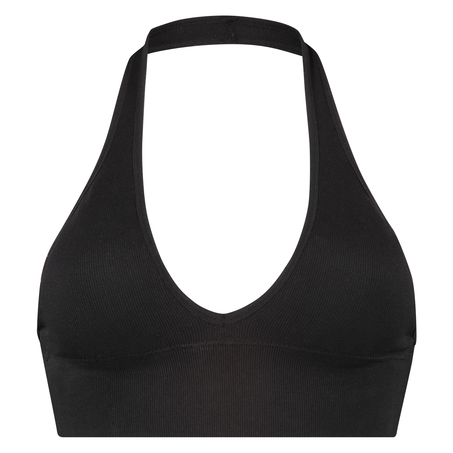 Naadloze halter bralette, Zwart