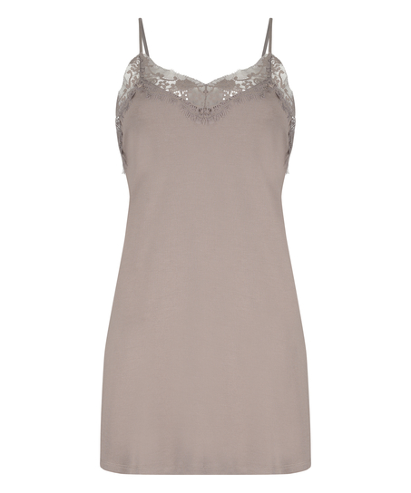 Slipdress Modal Lace, Bruin