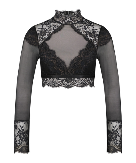 Bralette lange mouwen Cynthia, Zwart