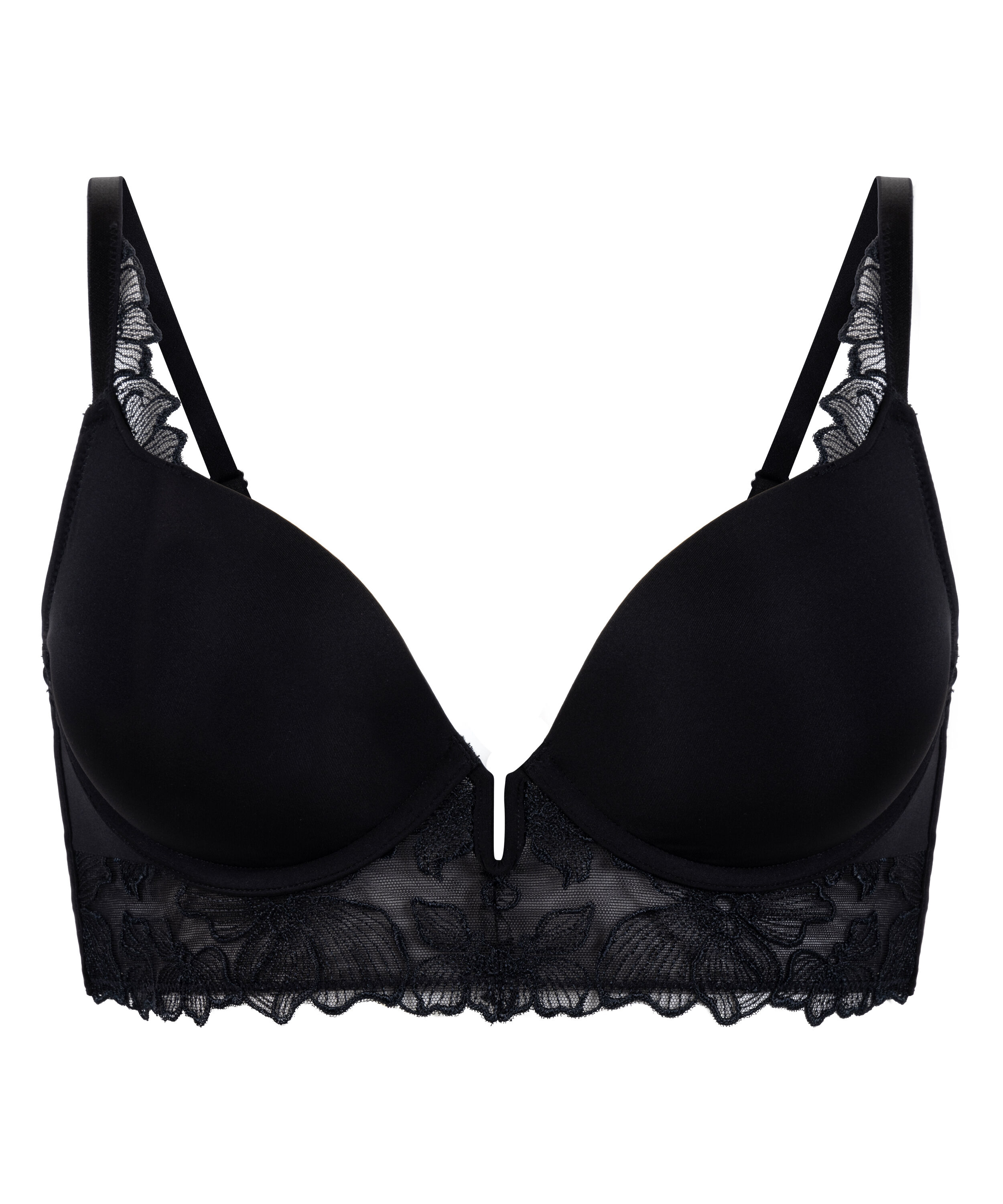 Soutien-gorge &agrave; armatures pr&eacute;form&eacute; push-up et longline Jemima, Noir