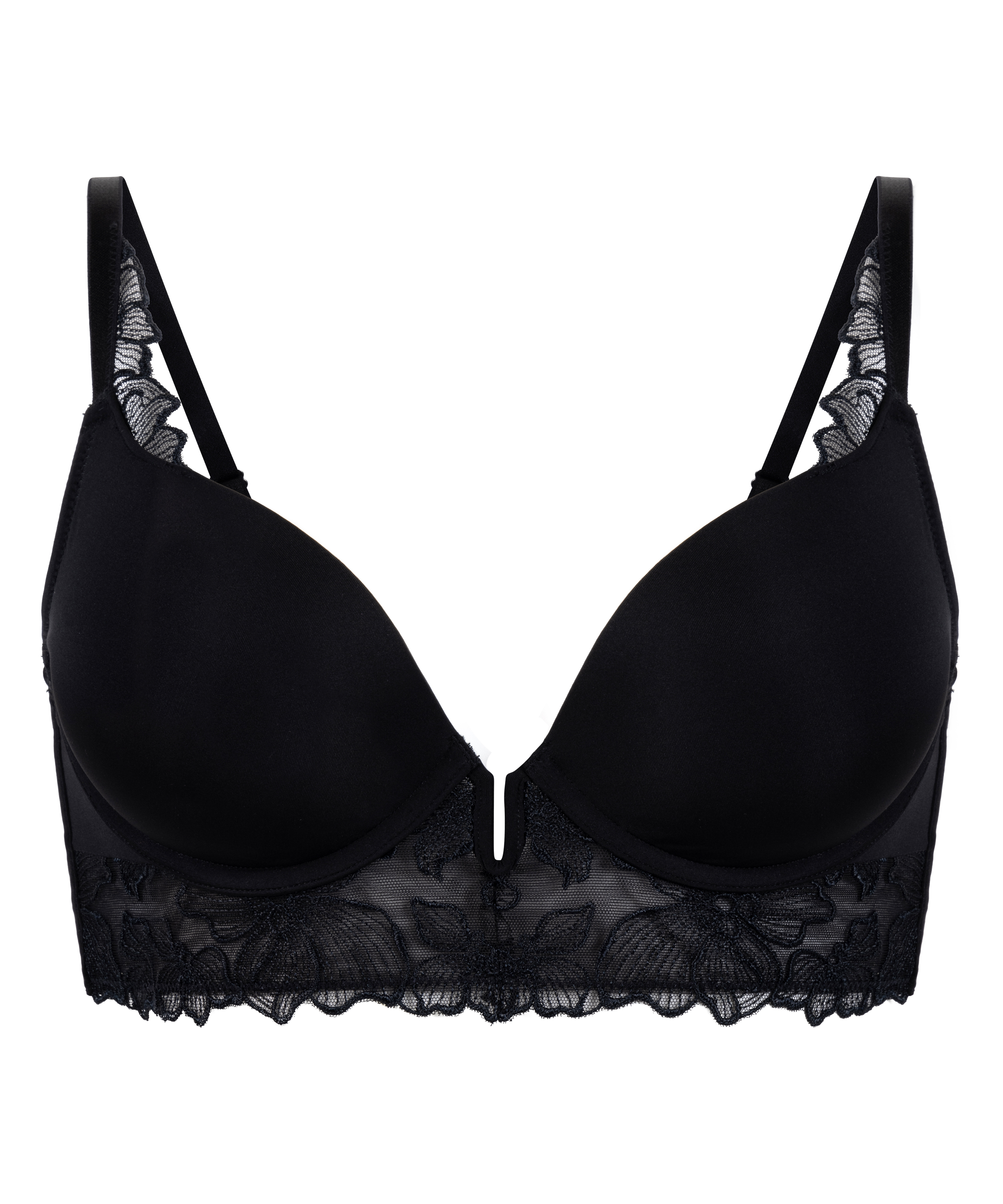 Soutien-gorge &agrave; armatures pr&eacute;form&eacute; push-up et longline Jemima, Noir, main