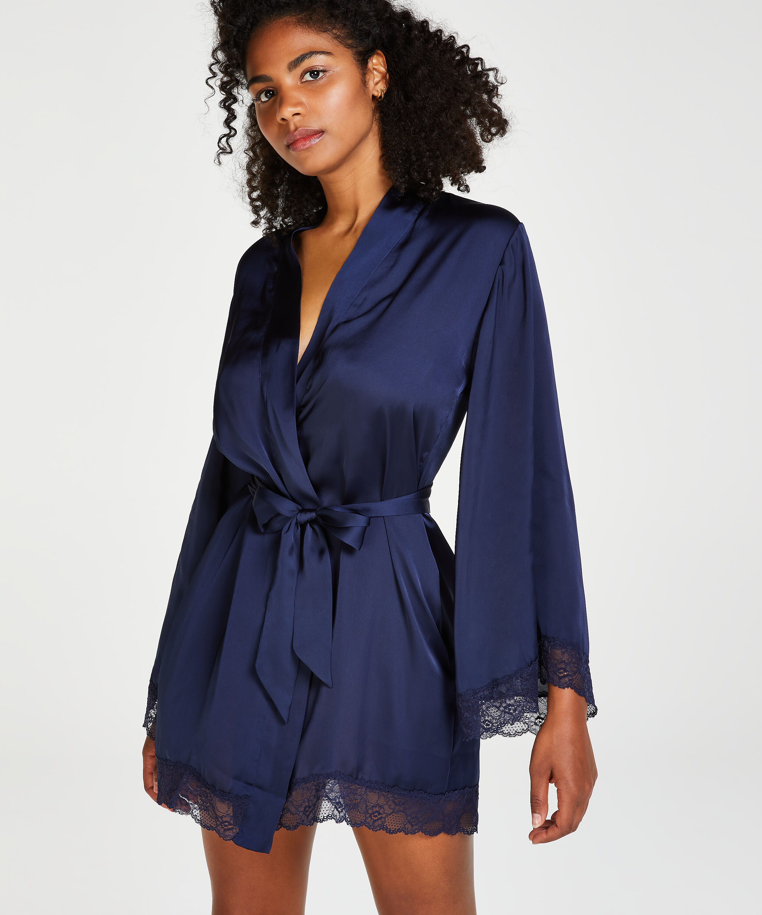 Petite Kimono Satin Meili, Bleu