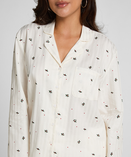 Jacquard Pyjamashirt met Lange Mouwen, Wit