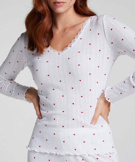 Haut de pyjama &agrave; manches longues Pointelle, Blanc