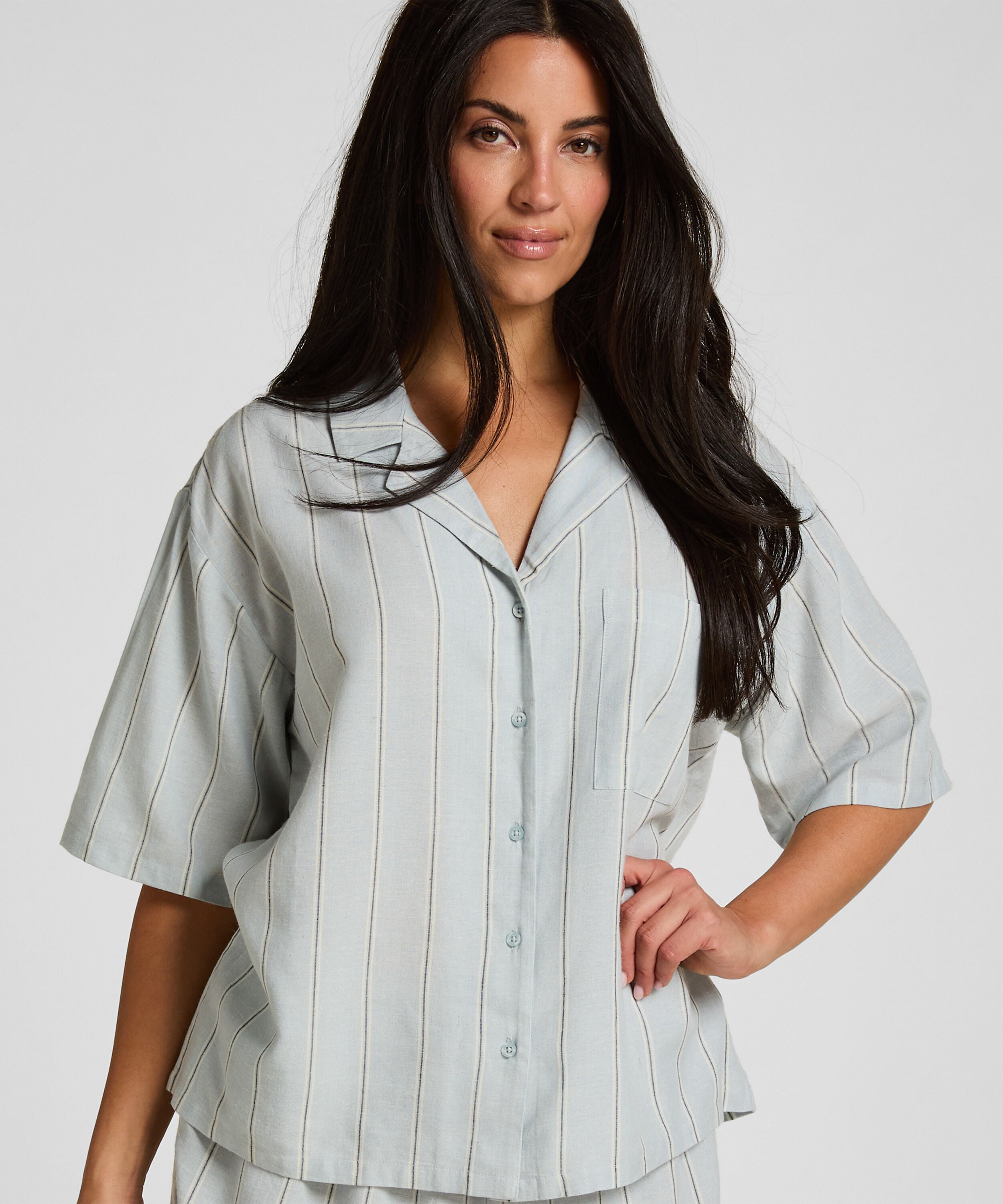 Linnen Pyjama Jasje, Blauw Linnen Pyjama Jasje, Blauw
