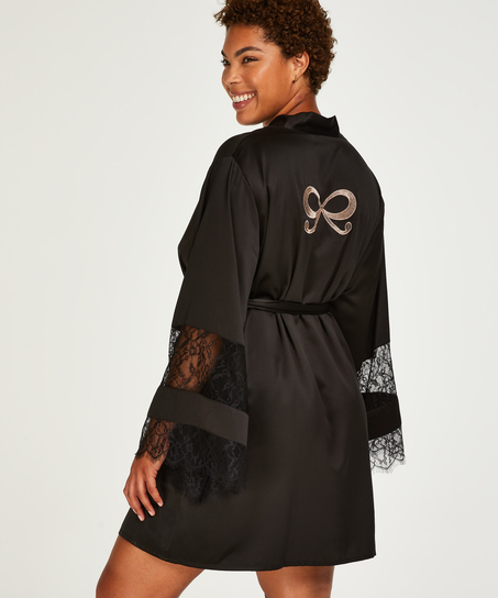 Kimono satin lace, Zwart