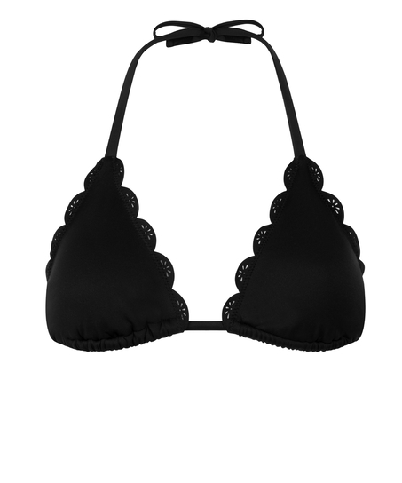 Haut de bikini triangle &agrave; fleurs Scallop, Noir