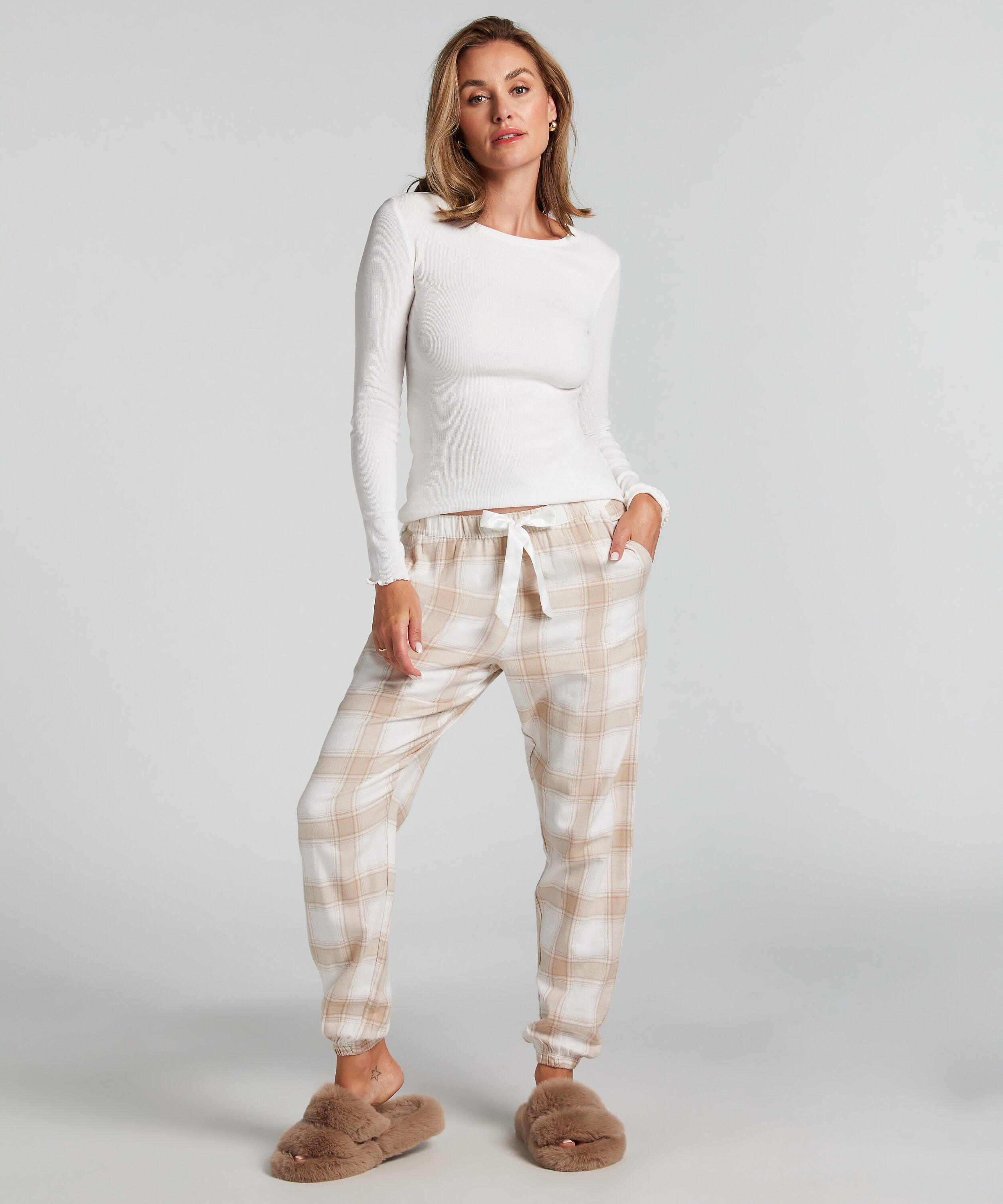 Pyjamabroek Flannel, Beige