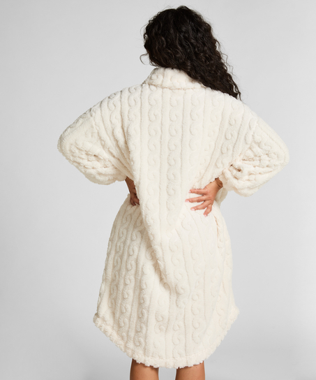 Poncho en Polaire Tricot &agrave; C&acirc;bles, Blanc