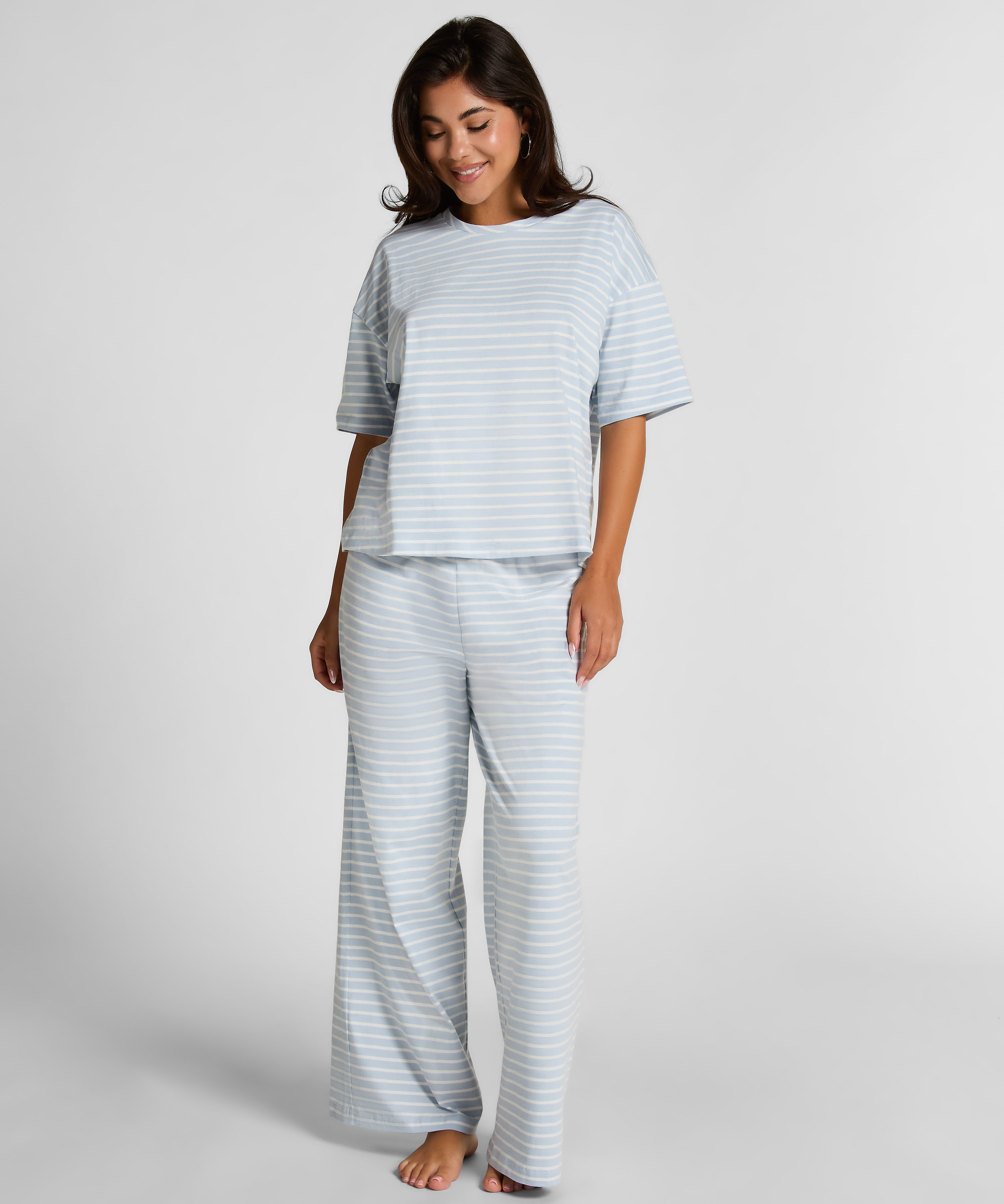 Pyjama Set Cotton Jersey Long, Bleu, main