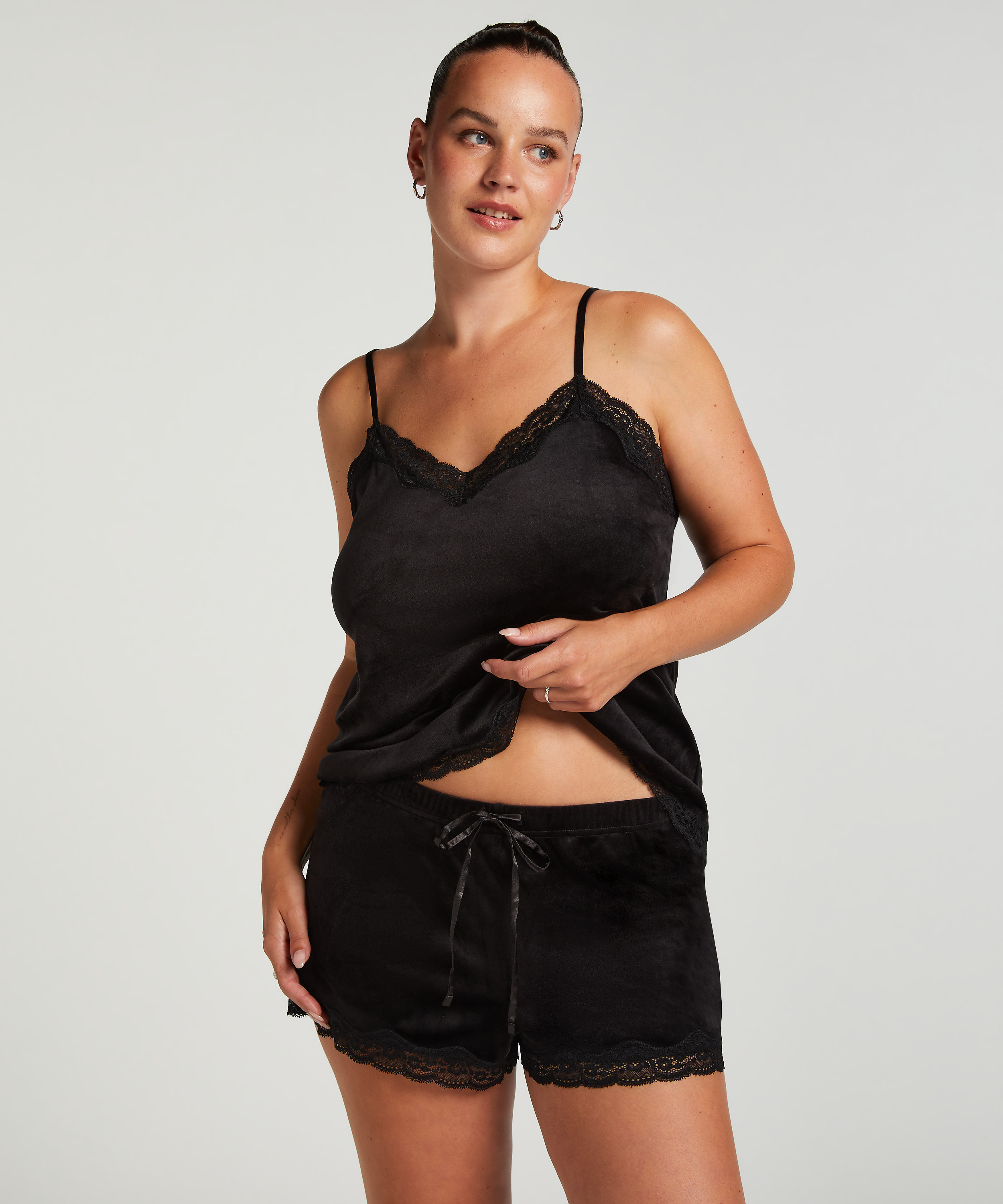 Cami top Velours Lace, Zwart, main