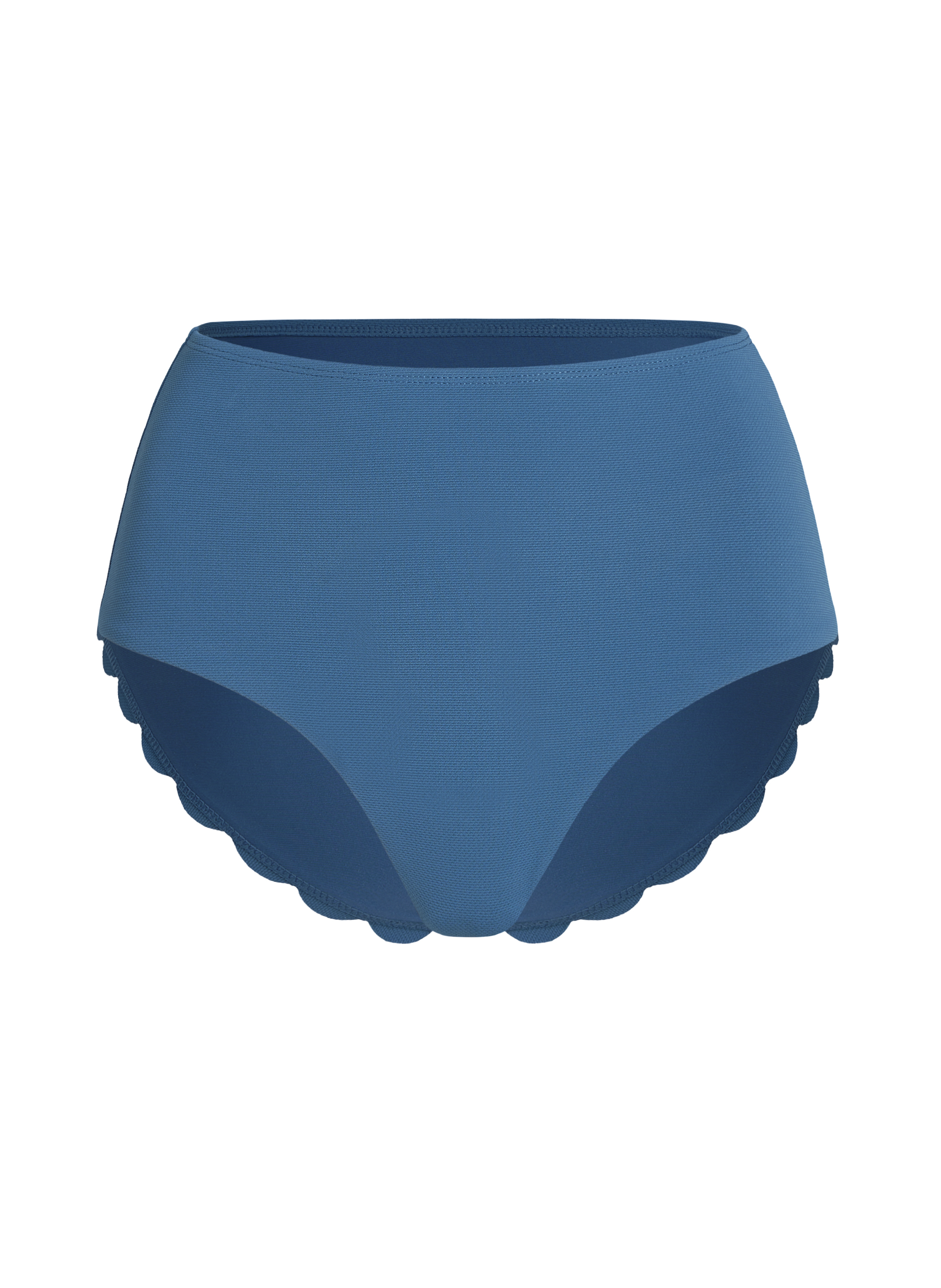 Scallop Bikinibroekje met Hoge Taille, Blauw, main