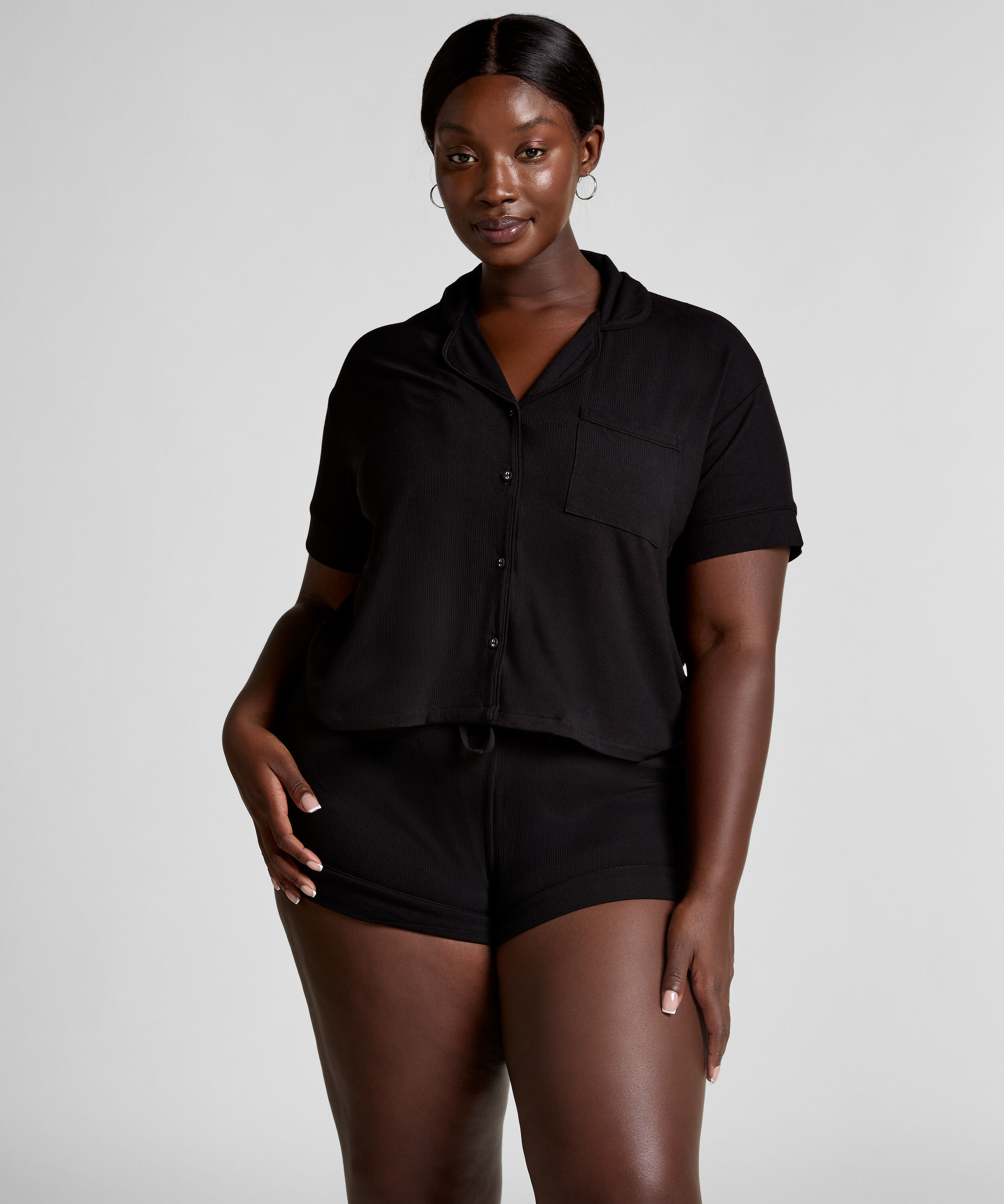 Short Jersey Rib Essential, Zwart