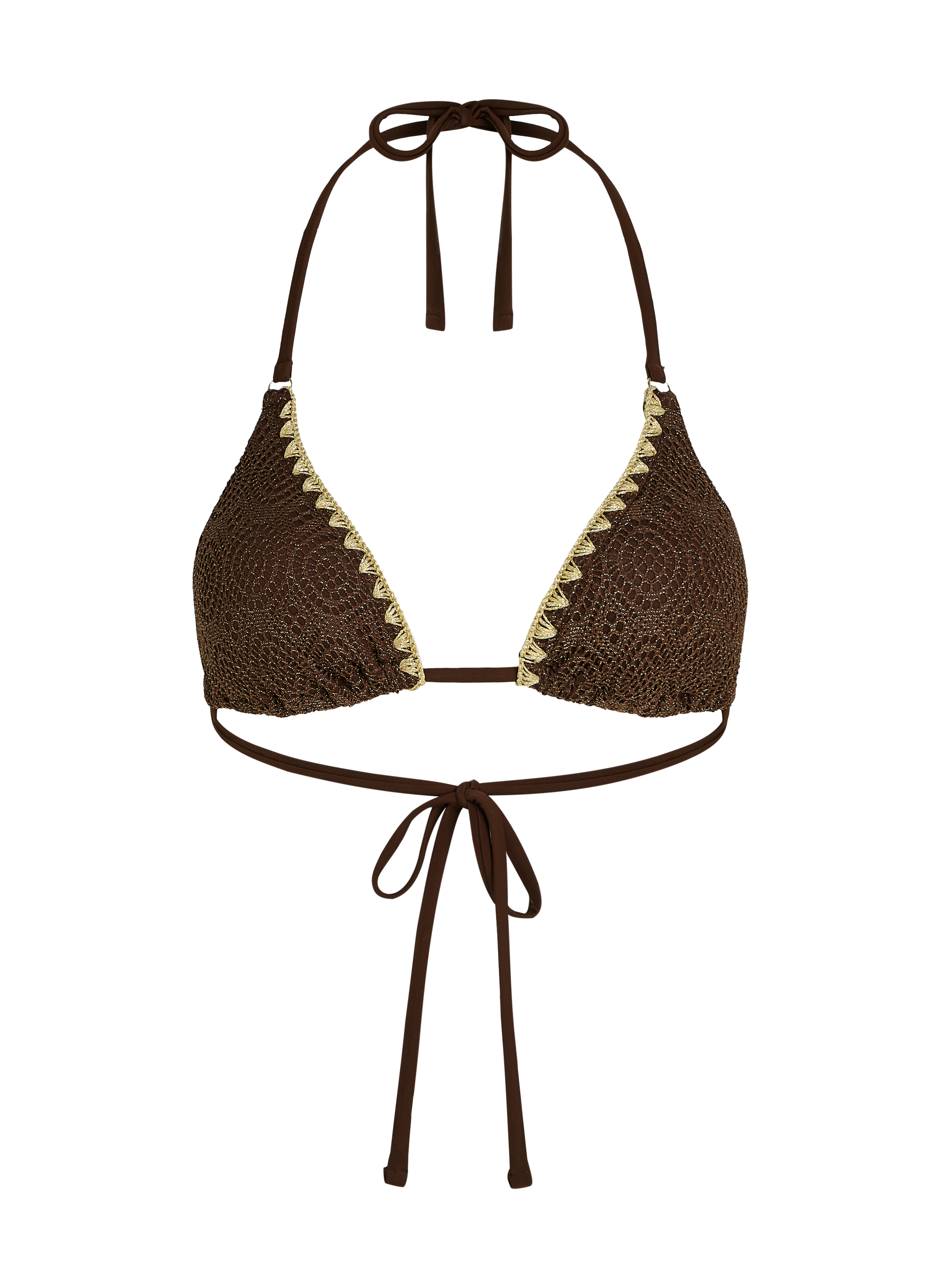 Crochet triangle Bikini Top, Brun, main