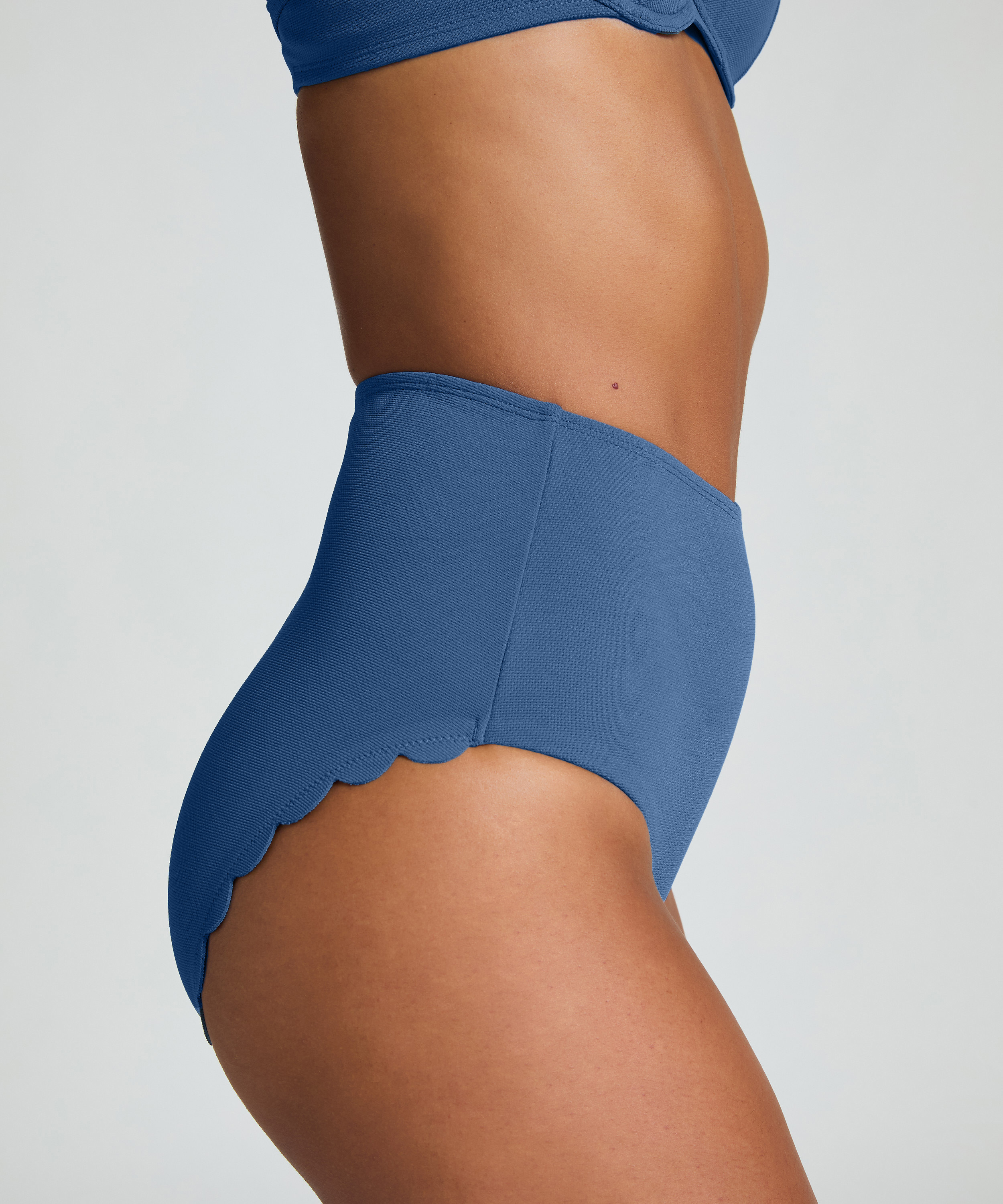 Scallop Bikinibroekje met Hoge Taille, Blauw, main