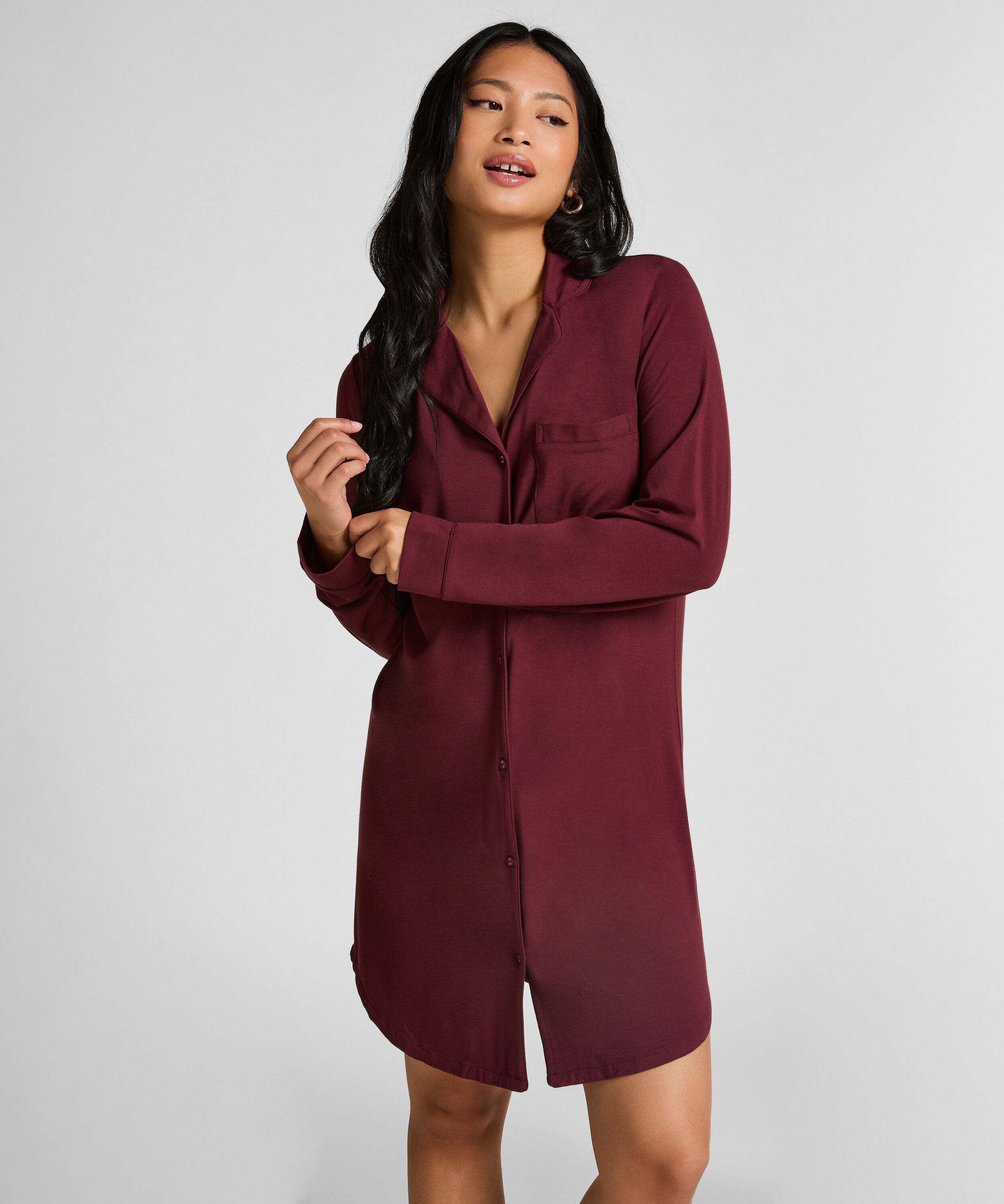Robe-chemise à manches longues en jersey Essential, Pourpre