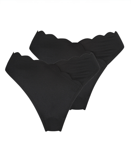 2-pack bikinibroekje Scallop, Zwart
