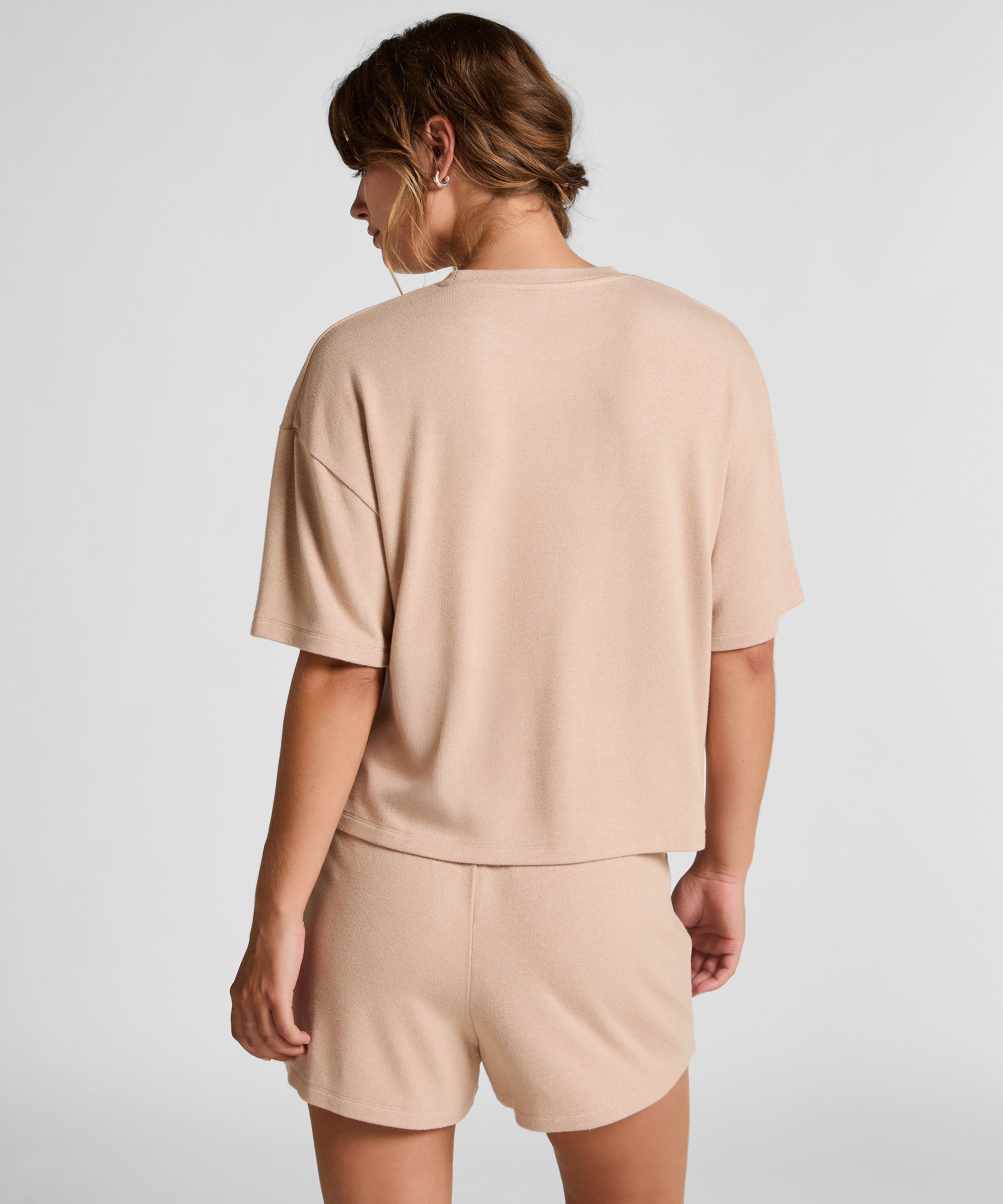 Short de pyjama en jersey bross&eacute;, Beige, main