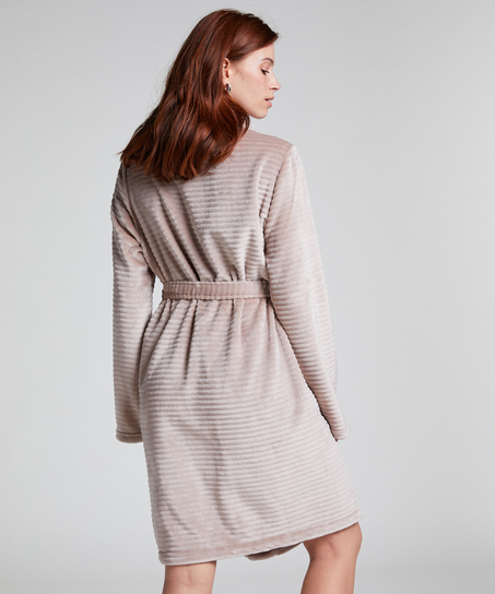 Peignoir court c&ocirc;tel&eacute; en polaire, Beige