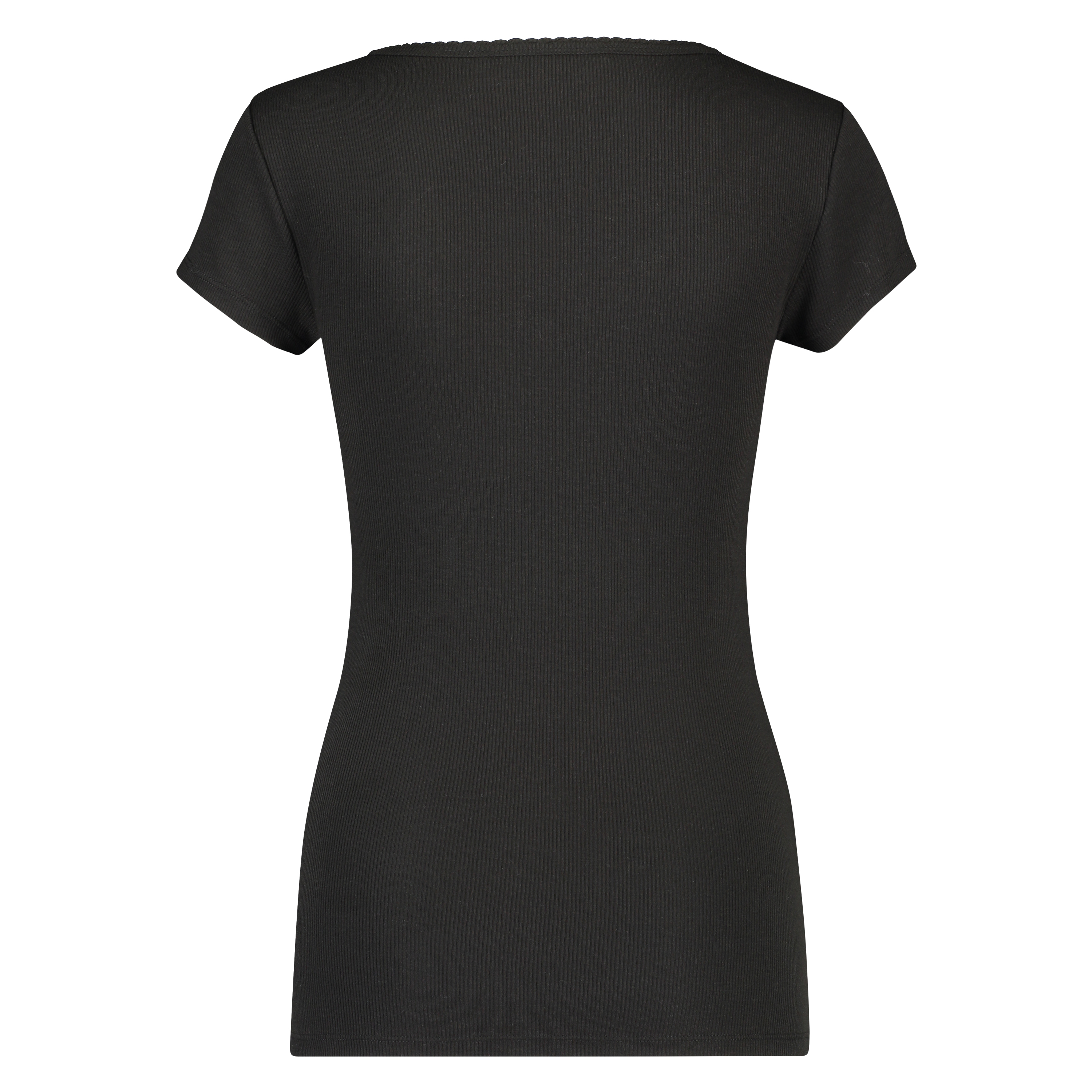 Haut de pyjama côtelé à manches courtes, Noir, main