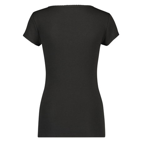 Haut de pyjama côtelé à manches courtes, Noir